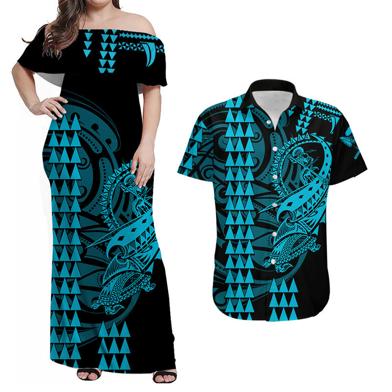 Hawaii Polynesian Warrior Kakau Matching Hawaiian Shirt And DressBlue LT6 - Wonder Print Shop