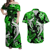 Hawaii Summer Colorful Shark Matching Hawaiian Shirt And Dress Green LT6 - Wonder Print Shop