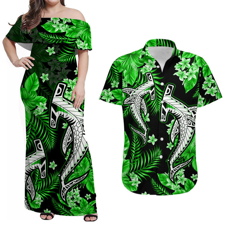 Hawaii Summer Colorful Shark Matching Hawaiian Shirt And Dress Green LT6 - Wonder Print Shop