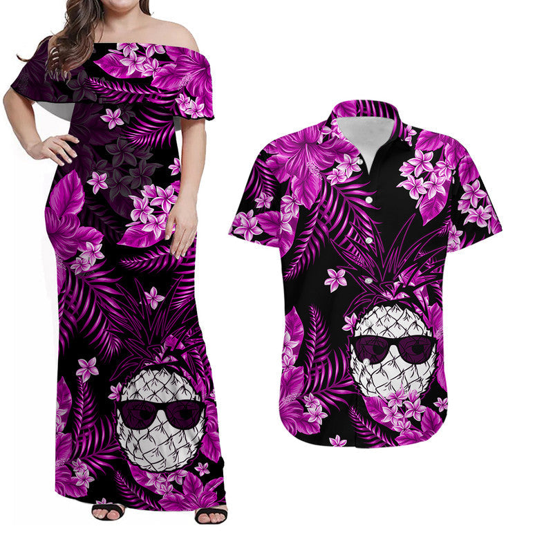Hawaii Summer Colorful Pineapple Matching Hawaiian Shirt And Dress Purple LT6 - Wonder Print Shop