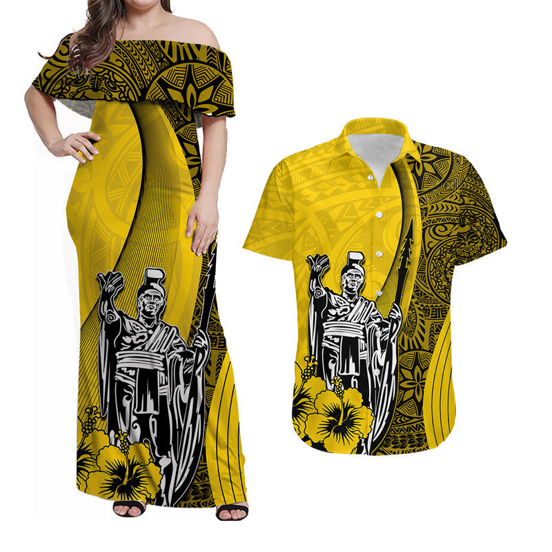 Hawaiian King Kamehameha Matching Hawaiian Shirt And Dress Vibe Yellow Style LT6 - Wonder Print Shop