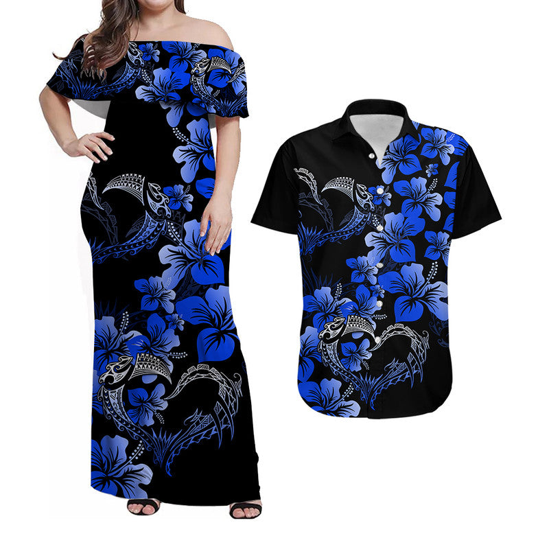 Polynesian Valentine Matching Hawaiian Shirt And Dress Hibiscus Flowers Blue Style LT6 - Wonder Print Shop