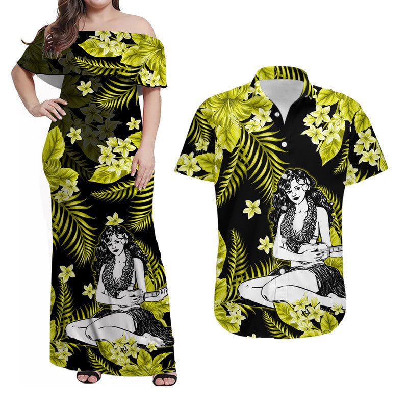 Hawaii Summer Colorful Hula Girl Matching Hawaiian Shirt And Dress Yellow LT6 - Wonder Print Shop