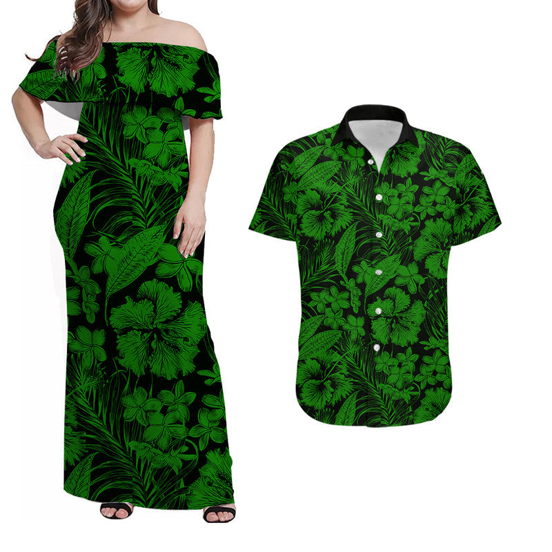 Aloha Hawaii Flowers Summer Matching Hawaiian Shirt And Dress Green LT6 - Wonder Print Shop