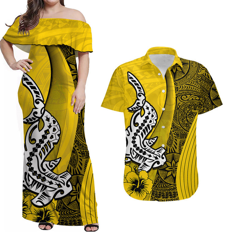 Hawaiian Shark Polynesian Matching Hawaiian Shirt And Dress Vibe Yellow Style LT6 - Wonder Print Shop