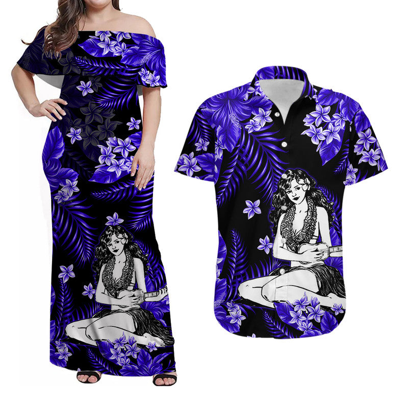 Hawaii Summer Colorful Hula Girl Matching Hawaiian Shirt And Dress Dark Blue LT6 - Wonder Print Shop