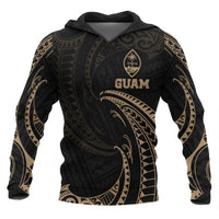 Guam Polynesian Hoodie Gold Tribal Wave - Wonder Print Shop