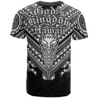 Black T-shirt back graphic with geometric tribal patterns and large central emblem, text