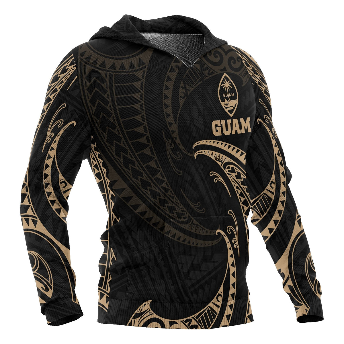 Guam Polynesian Hoodie Gold Tribal Wave - Wonder Print Shop