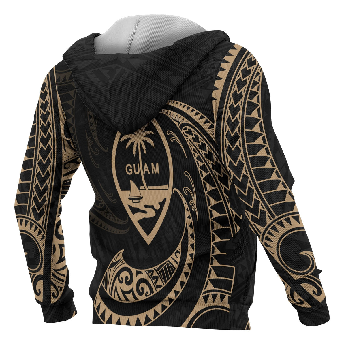 Guam Polynesian Hoodie Gold Tribal Wave - Wonder Print Shop