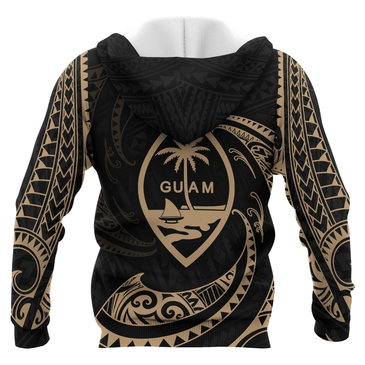 Guam Polynesian Hoodie Gold Tribal Wave - Wonder Print Shop