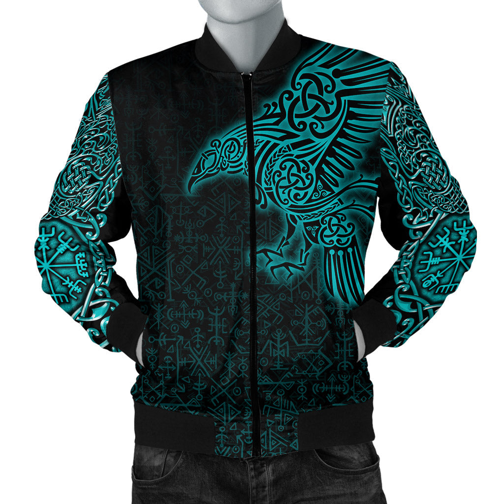 Viking Bomber Jacket Raven Mjolnir Yggdrasil Cyan RLT12 - Wonder Print Shop