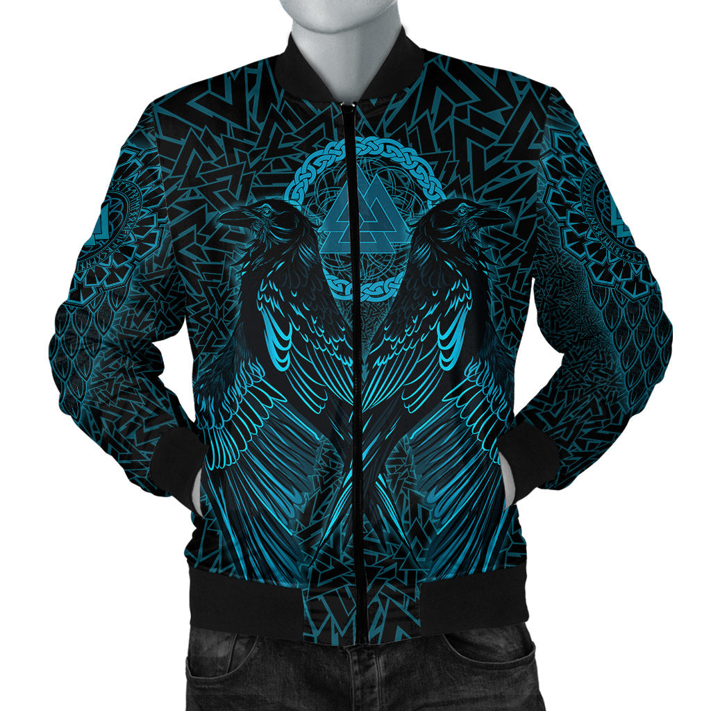 Viking Bomber Jacket Raven Valknut Cyan RLT12 - Wonder Print Shop