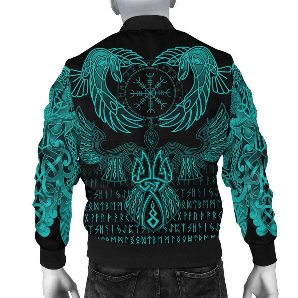 Viking Bomber Jacket Raven Of Odin Cyan RLT12 - Wonder Print Shop