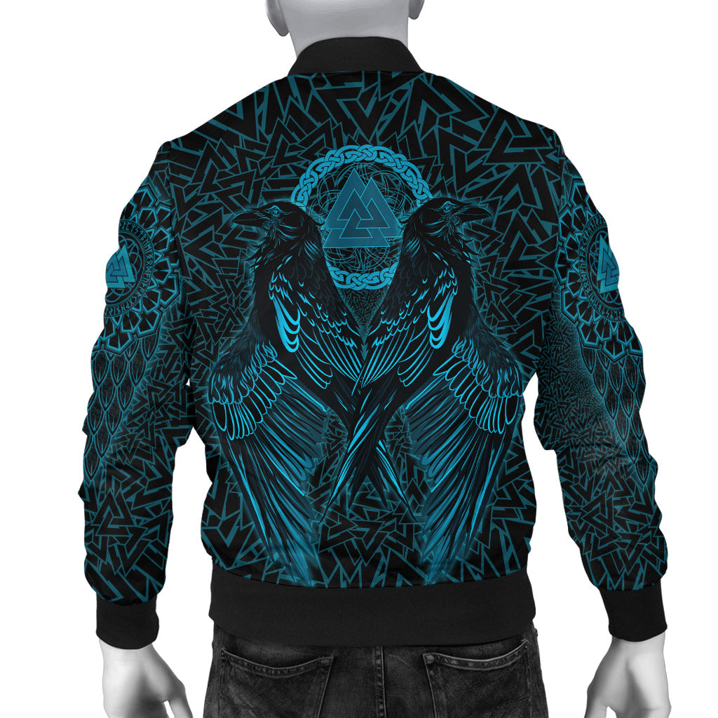 Viking Bomber Jacket Raven Valknut Cyan RLT12 - Wonder Print Shop