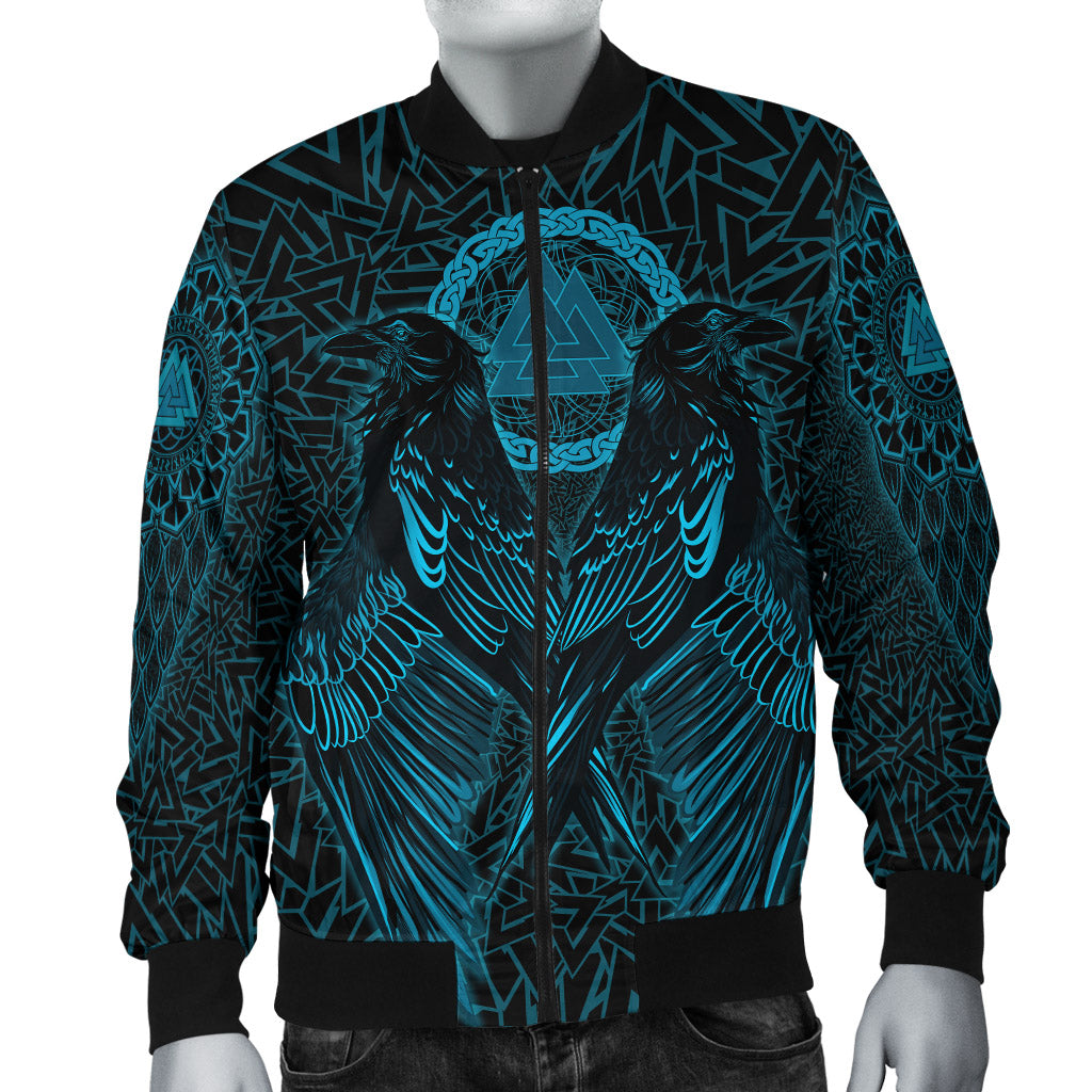 Viking Bomber Jacket Raven Valknut Cyan RLT12 - Wonder Print Shop