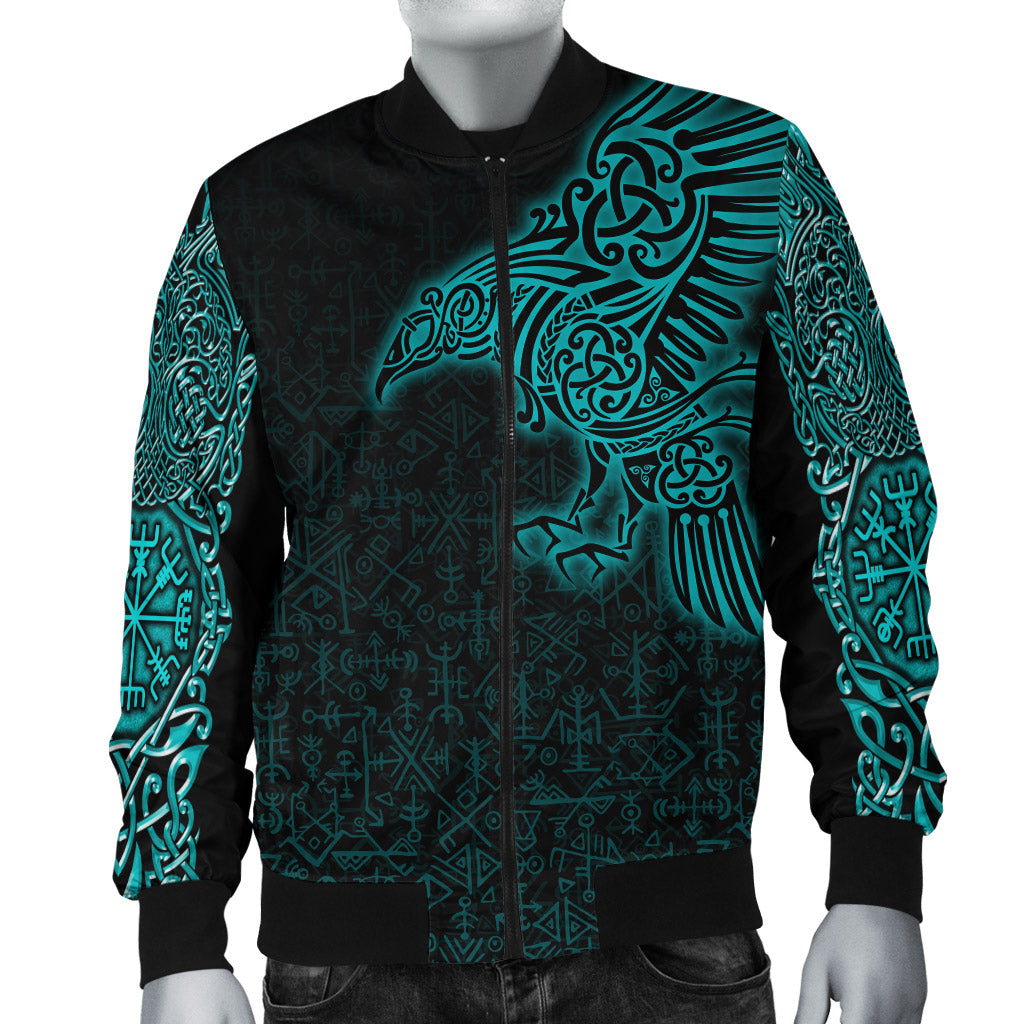 Viking Bomber Jacket Raven Mjolnir Yggdrasil Cyan RLT12 - Wonder Print Shop