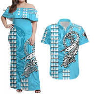 Hawaii Polynesian Warrior Kakau Matching Hawaiian Shirt And Dress Sky Blue LT6 - Wonder Print Shop