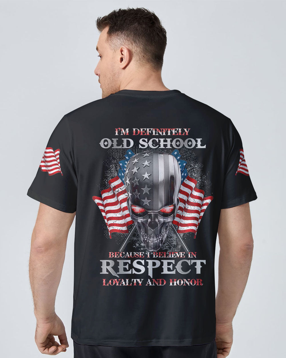 I Believe In Respect Metal Skull Flag Mens Patriotic T Shirt - Wonder Print Shop