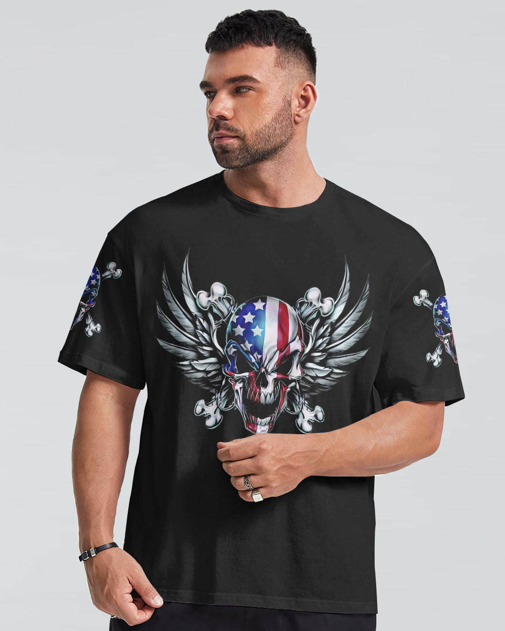 America Live It Love It Wings Skull Mens Patriotic T Shirt - Wonder Print Shop