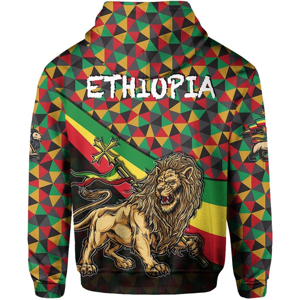 Ethiopia Zip Hoodie Lion Of Judah Rasta Patterns No.2 LT6 - Wonder Print Shop
