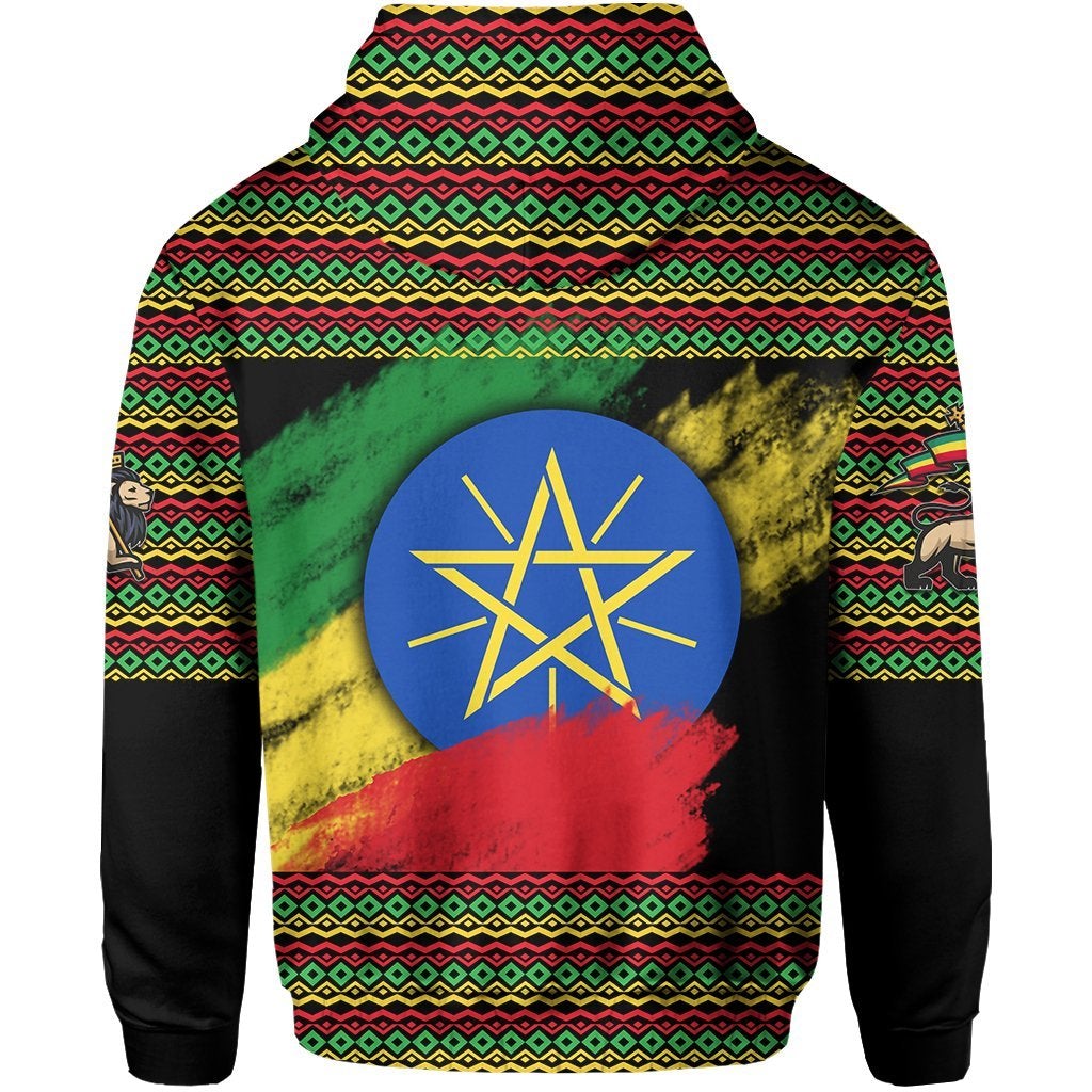 Ethiopia Zip Hoodie Lion Of Judah Flag Grunge LT6 - Wonder Print Shop