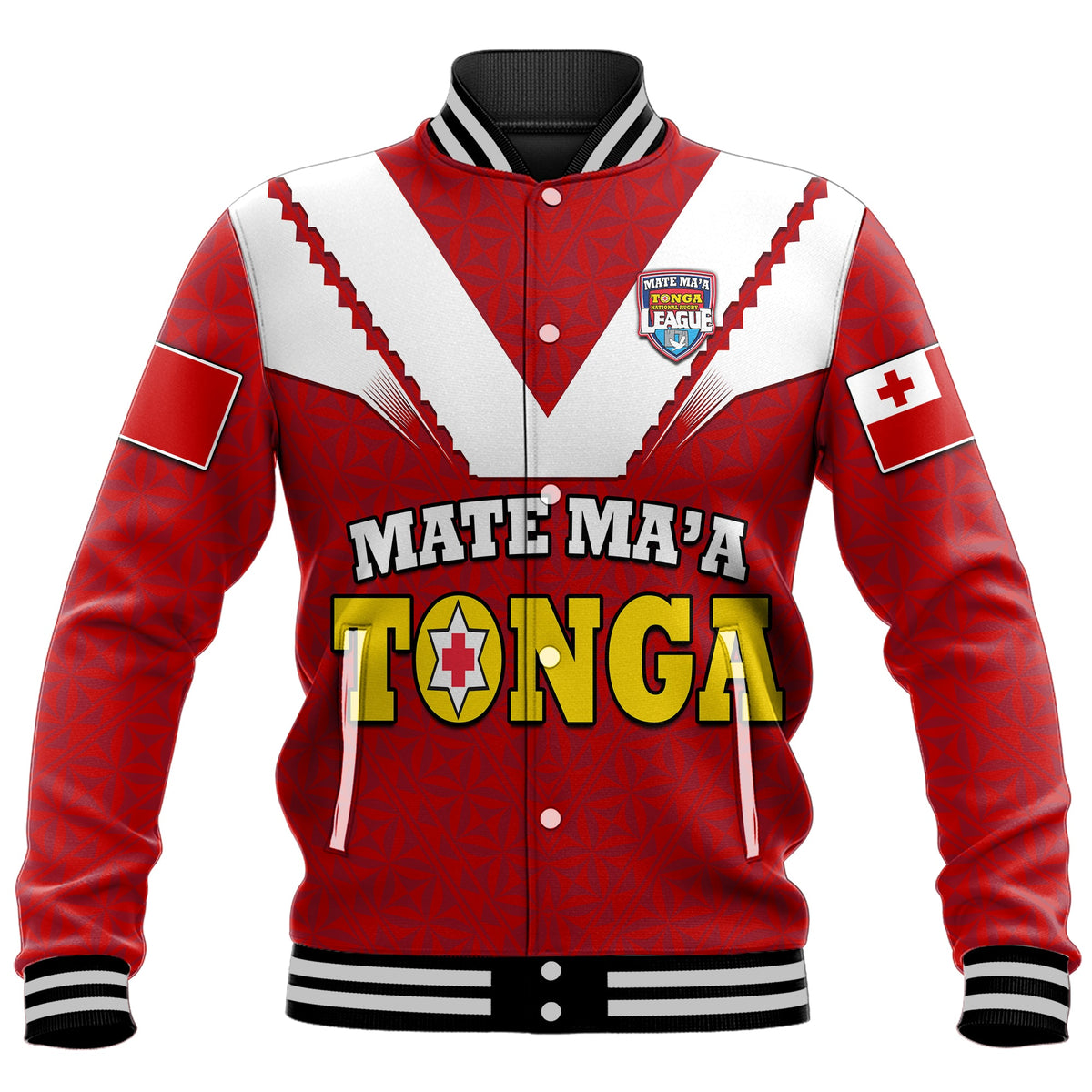 Custom Personalised Mate Ma'a Tonga Rugby Baseball Jacket Tongan Kupesi Red Style LT9 - Wonder Print Shop