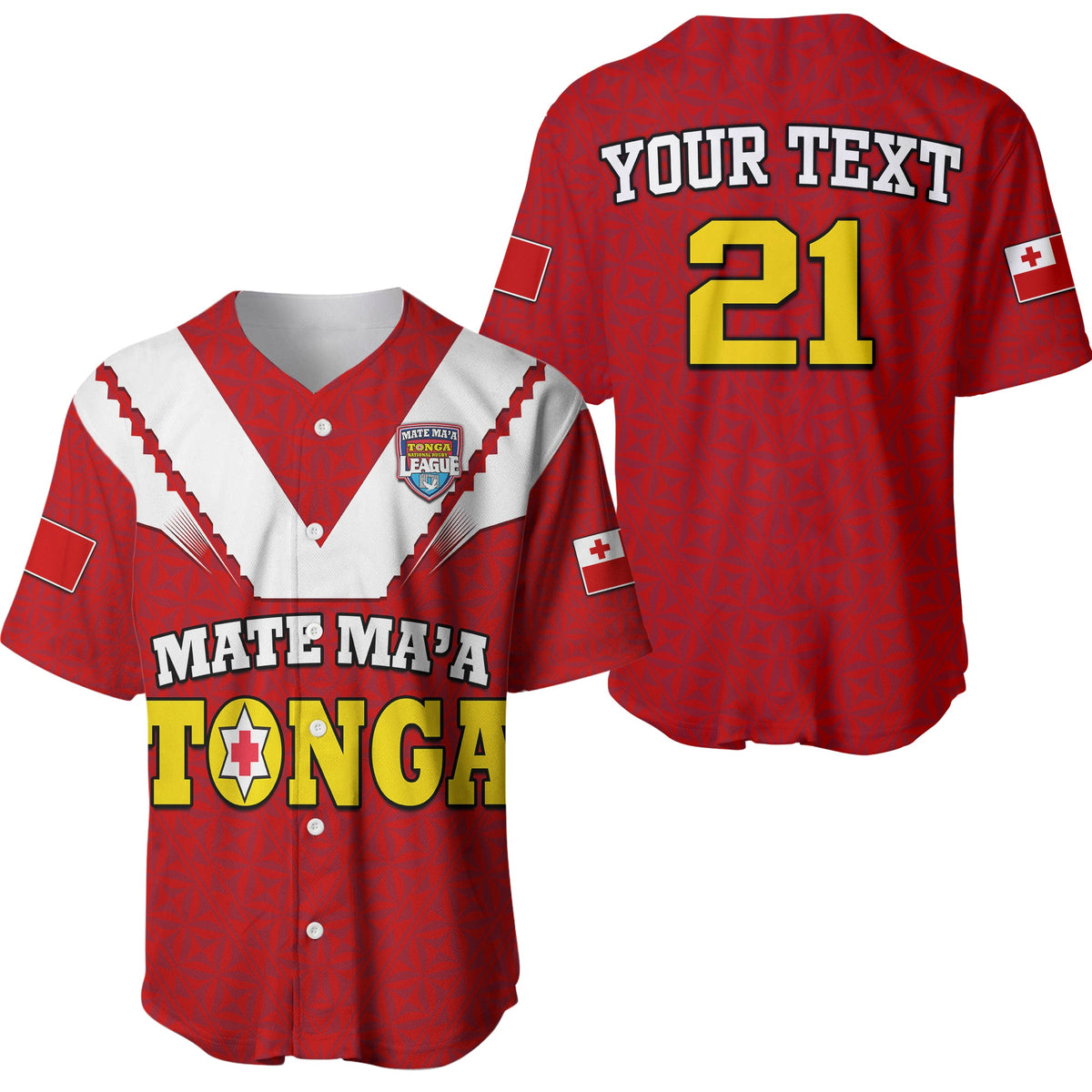 Custom Personalised Mate Ma'a Tonga Rugby Baseball Jersey Tongan Kupesi Red Style LT9 - Wonder Print Shop