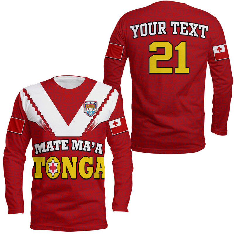 Custom Personalised Mate Ma'a Tonga Rugby Long Sleeve Shirt Tongan Kupesi Red Style - Wonder Print Shop