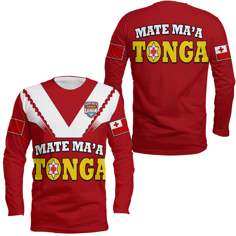 Mate Ma'a Tonga Rugby Long Sleeve Shirt Tongan Kupesi Red Style - Wonder Print Shop
