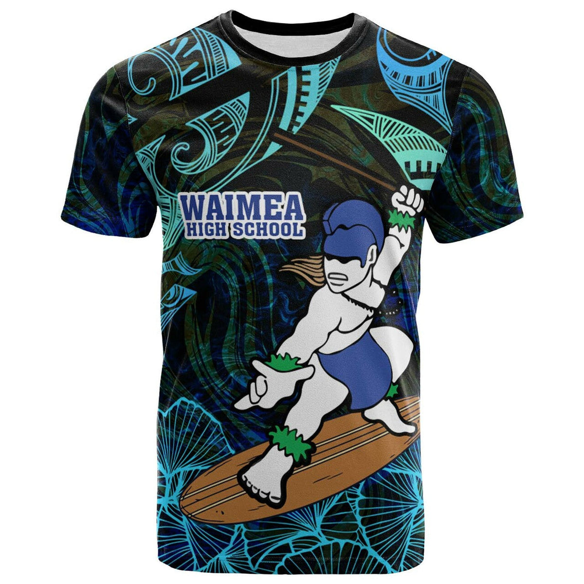 Custom Hawaii T Shirt Waimea High School Surfer Polynesian Pattern LT10 - Wonder Print Shop