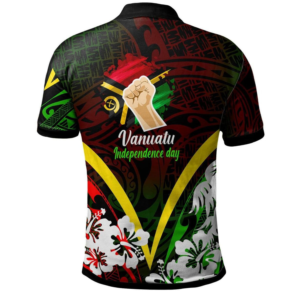Vanuatu Polo Shirt Vanuatu Independence Day Annivesary with Plumerian and Polynesian Patterns Polo Shirt LT10 - Wonder Print Shop