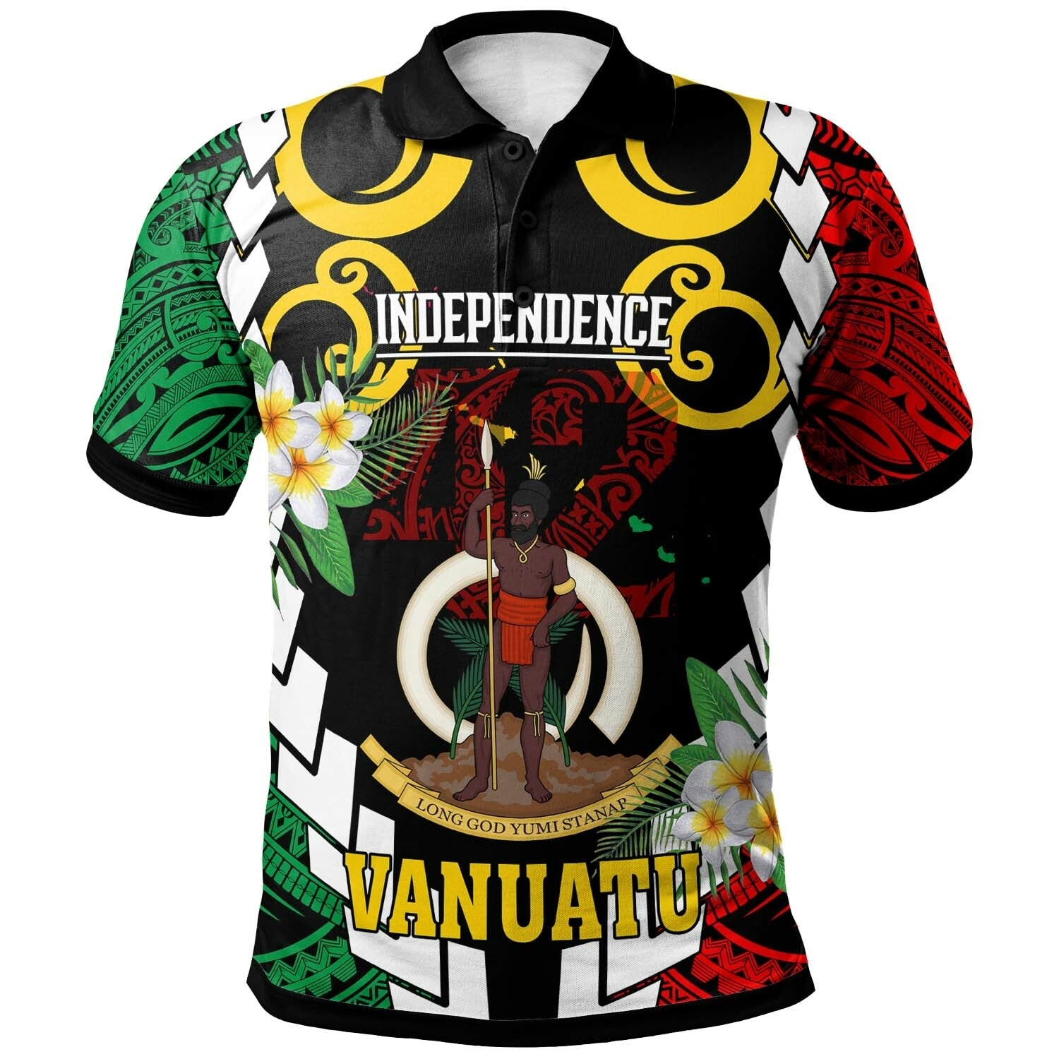 Vanuatu Polo Shirt Custom Vanuatu Independence Anniversary Plumeria Flower and Polynesian Patterns Polo Shirt LT10 - Wonder Print Shop