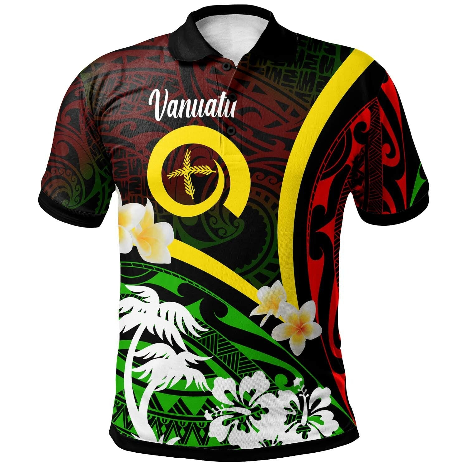 Vanuatu Polo Shirt Vanuatu Independence Day Annivesary with Plumerian and Polynesian Patterns Polo Shirt LT10 - Wonder Print Shop