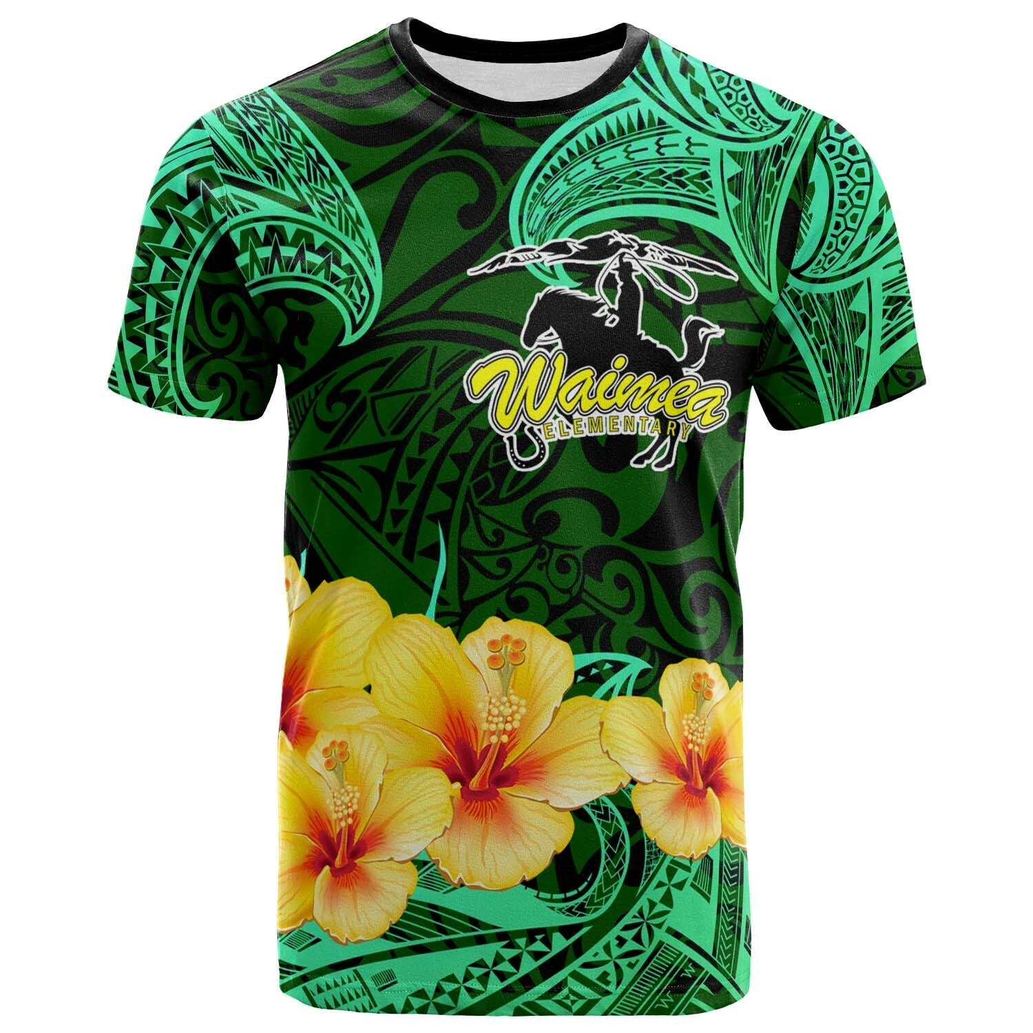 Hawaii Polynesian T Shirt Waimea Elementary School with Polynesian Patterns and Hibicus Flower LT10 - Wonder Print Shop