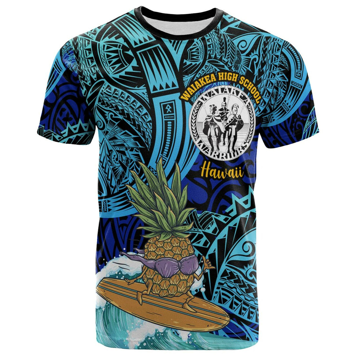 Custom Hawaii T Shirt Waiakea High School with Polynesian Culture and Tiki Surfer LT10 - Wonder Print Shop