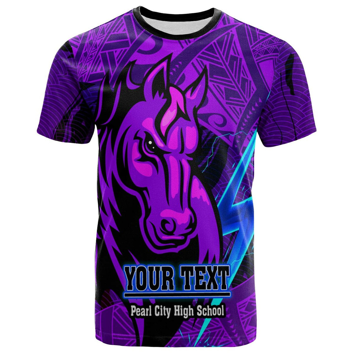 Hawaii Custom Polynesian T Shirt Pearl City High School Horse and Thunder with Tribal Pattern LT10 - Wonder Print Shop