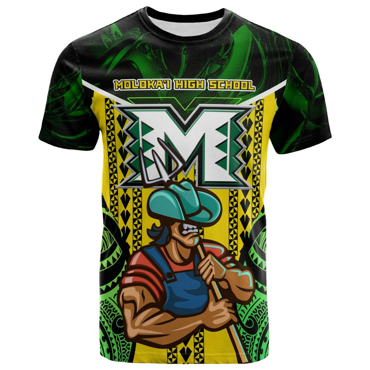 Custom Hawaii T Shirt Molokai High School Polynesian Farmer with Tribal Pattern LT10 - Wonder Print Shop