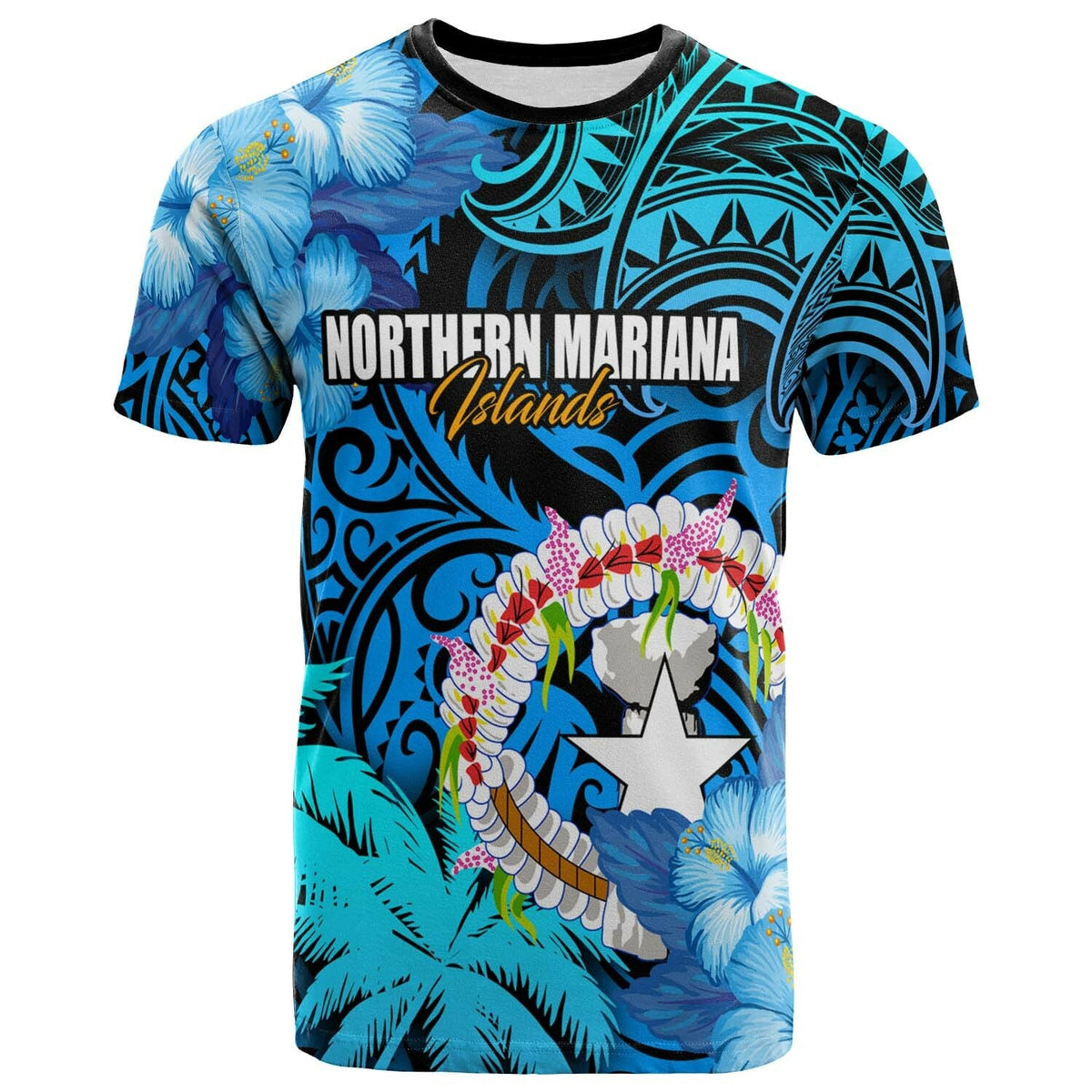 Northern Mariana Islands T Shirt CNMI Polynesian Culture with Hibicus Tropical Flower LT10 - Wonder Print Shop