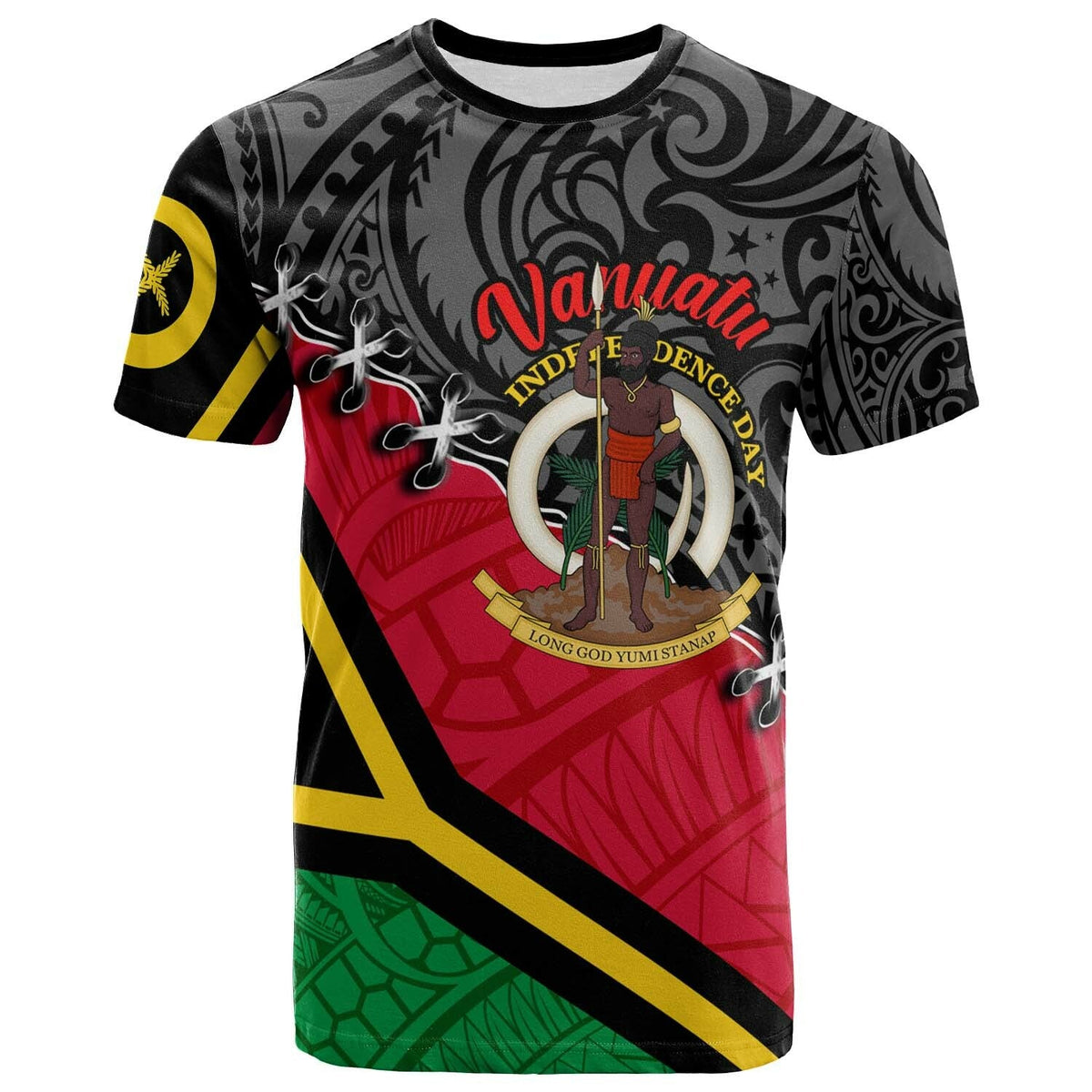 Vanuatu T Shirt Custom Vanuatu Independence Anniversary with Coat of Arms and Polynesian T Shirt LT10 - Wonder Print Shop
