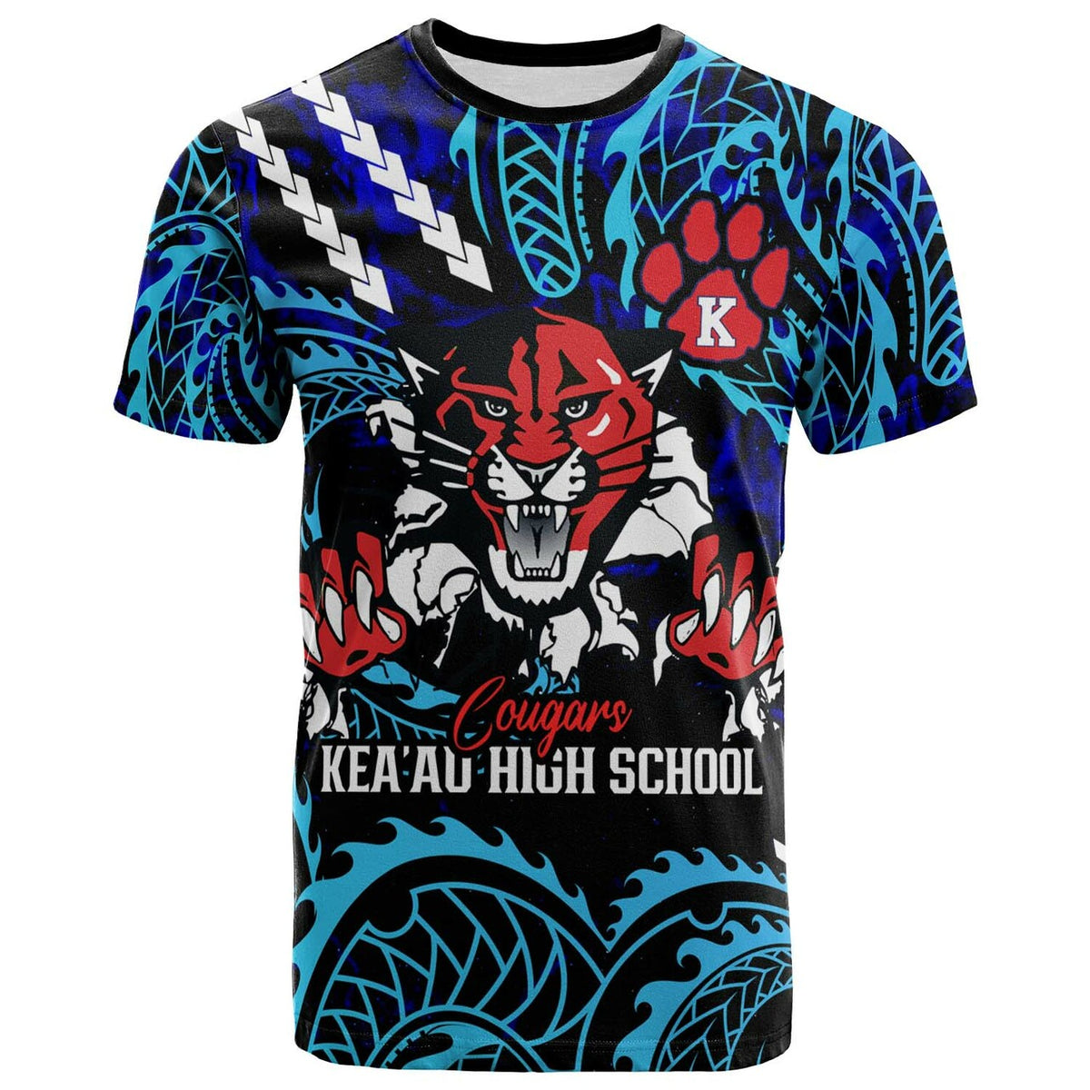 Custom Hawaii T Shirt Keaau High School Cougars with Polynesian Patterns Galaxy LT10 - Wonder Print Shop