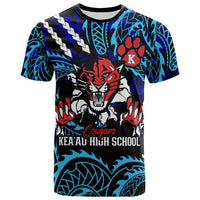 Blue galaxy T-shirt with Polynesian patterns, cougar mascot and Cougars text