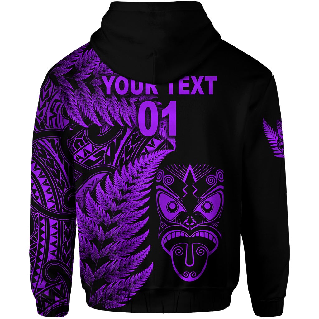 Custom New Zealand Haka Rugby Maori Hoodie Silver Fern Vibes Purple LT8 - Wonder Print Shop
