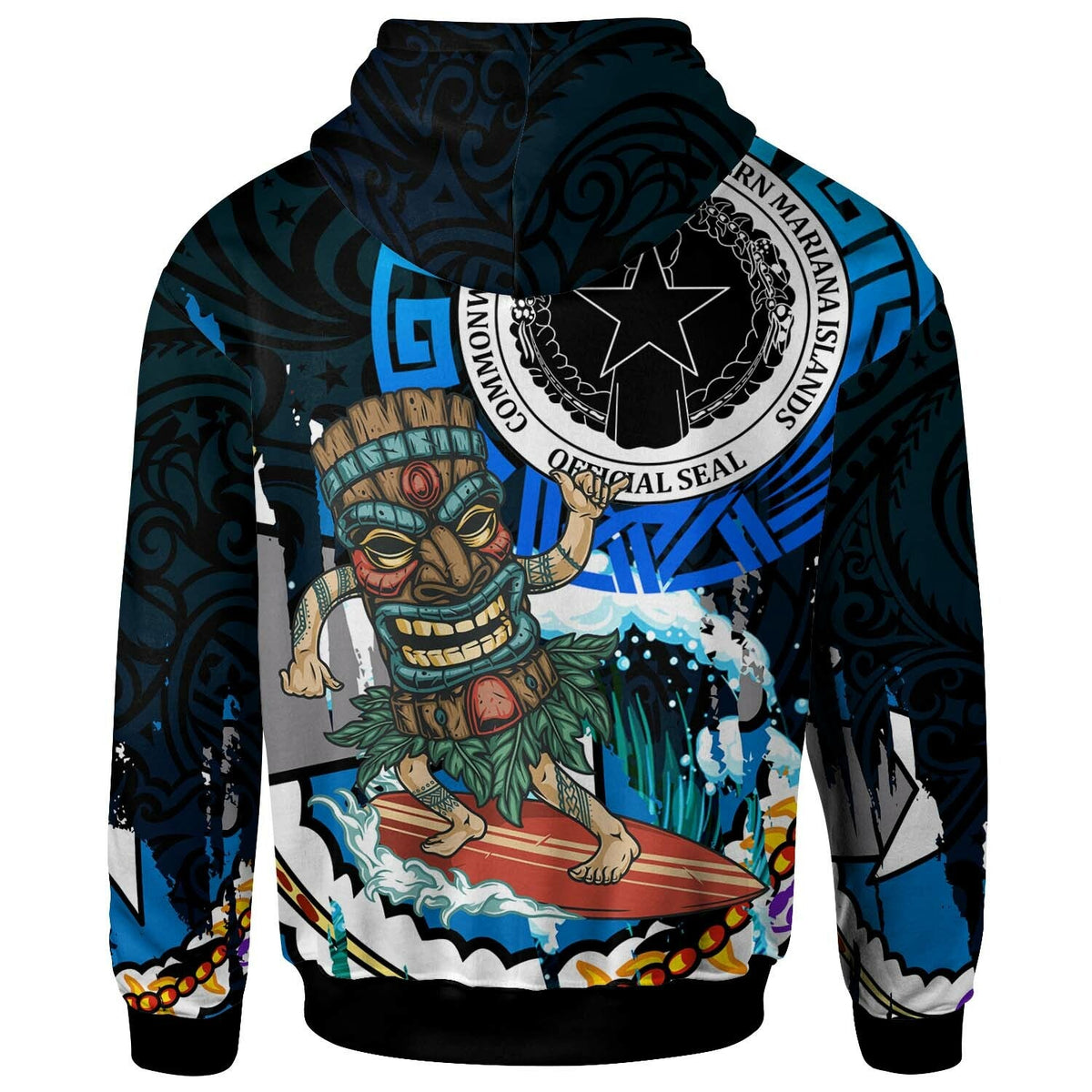 Northern Mariana Islands Hoodie CNMI Polynesian Culture with Tiki Surf Style LT10 - Wonder Print Shop