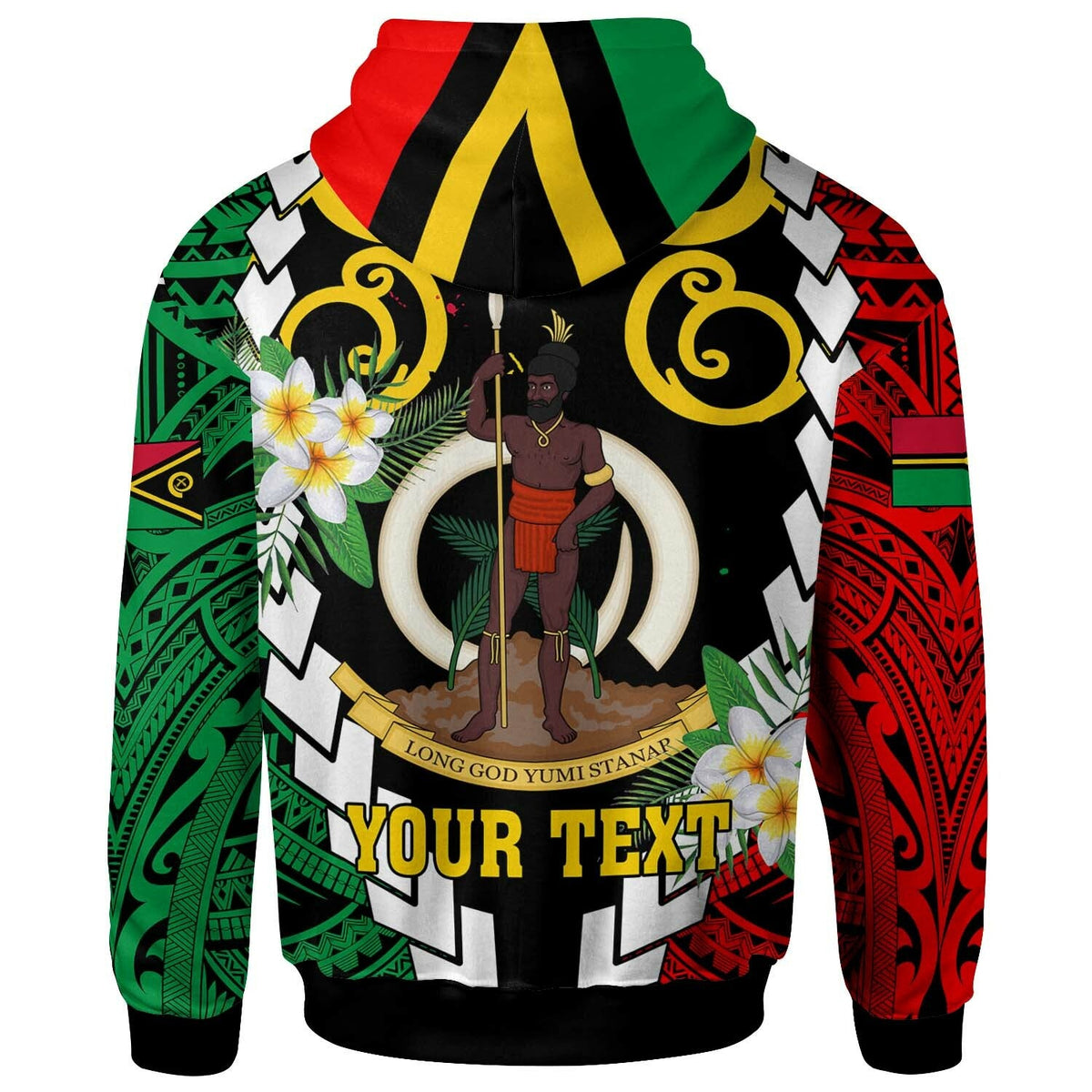 Vanuatu Hoodie Custom Vanuatu Independence Anniversary Plumeria Flower and Polynesian Patterns Hoodie LT10 - Wonder Print Shop