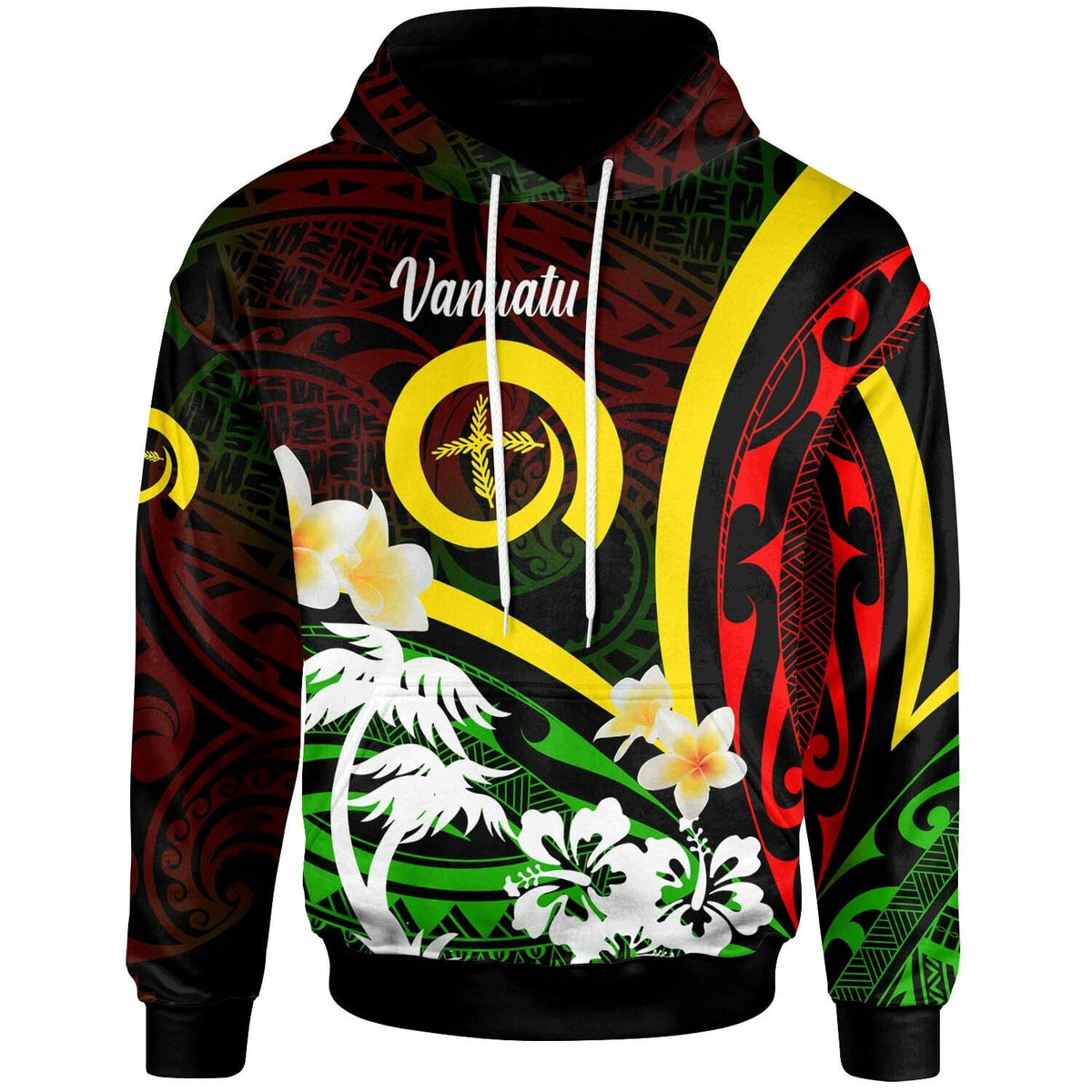 Vanuatu Hoodie Vanuatu Independence Day Annivesary with Plumerian and Polynesian Patterns Hoodie LT10 - Wonder Print Shop