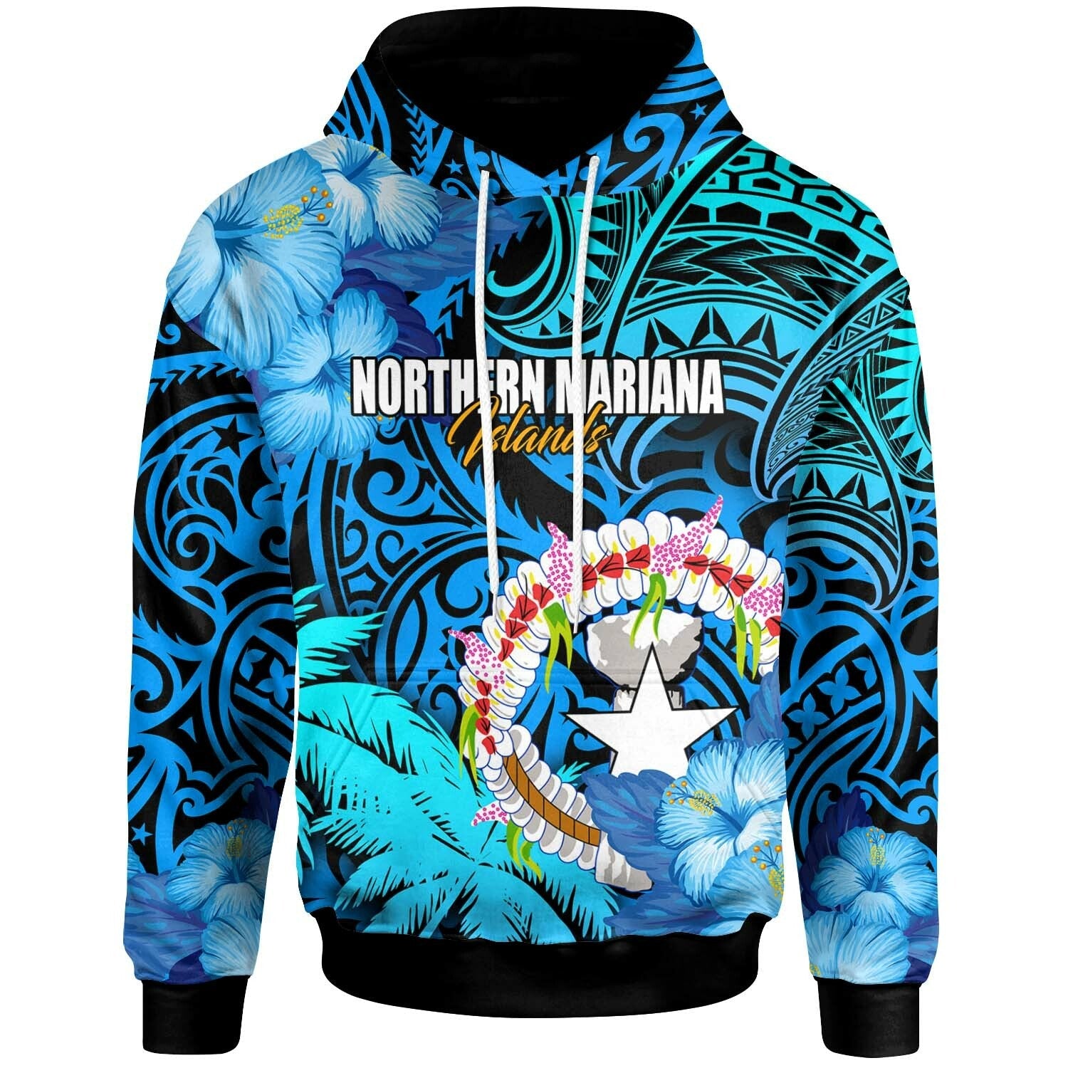 Northern Mariana Islands Hoodie CNMI Polynesian Culture with Hibicus Tropical Flower LT10 - Wonder Print Shop