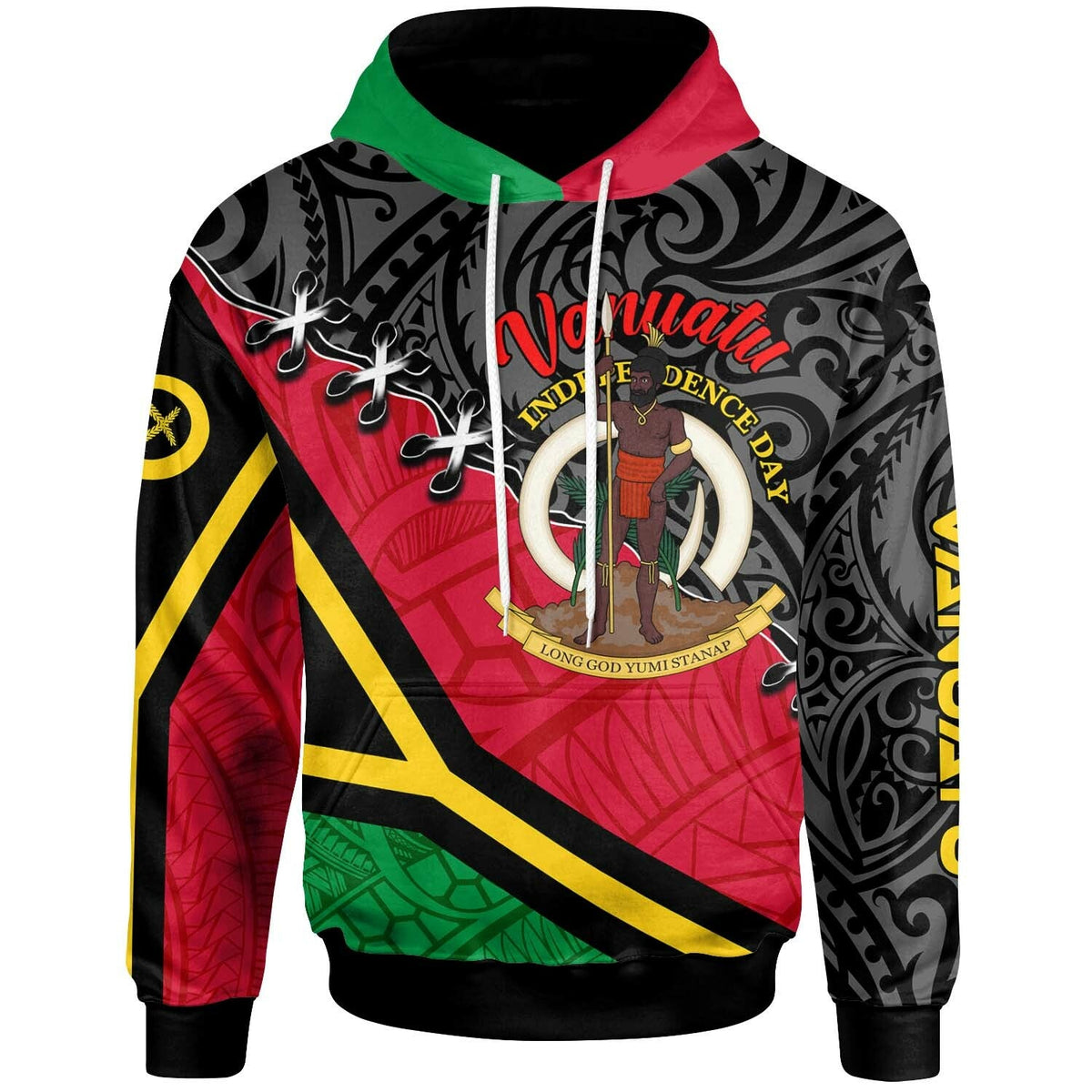 Vanuatu Hoodie Custom Vanuatu Independence Anniversary with Coat of Arms and Polynesian Hoodie LT10 - Wonder Print Shop