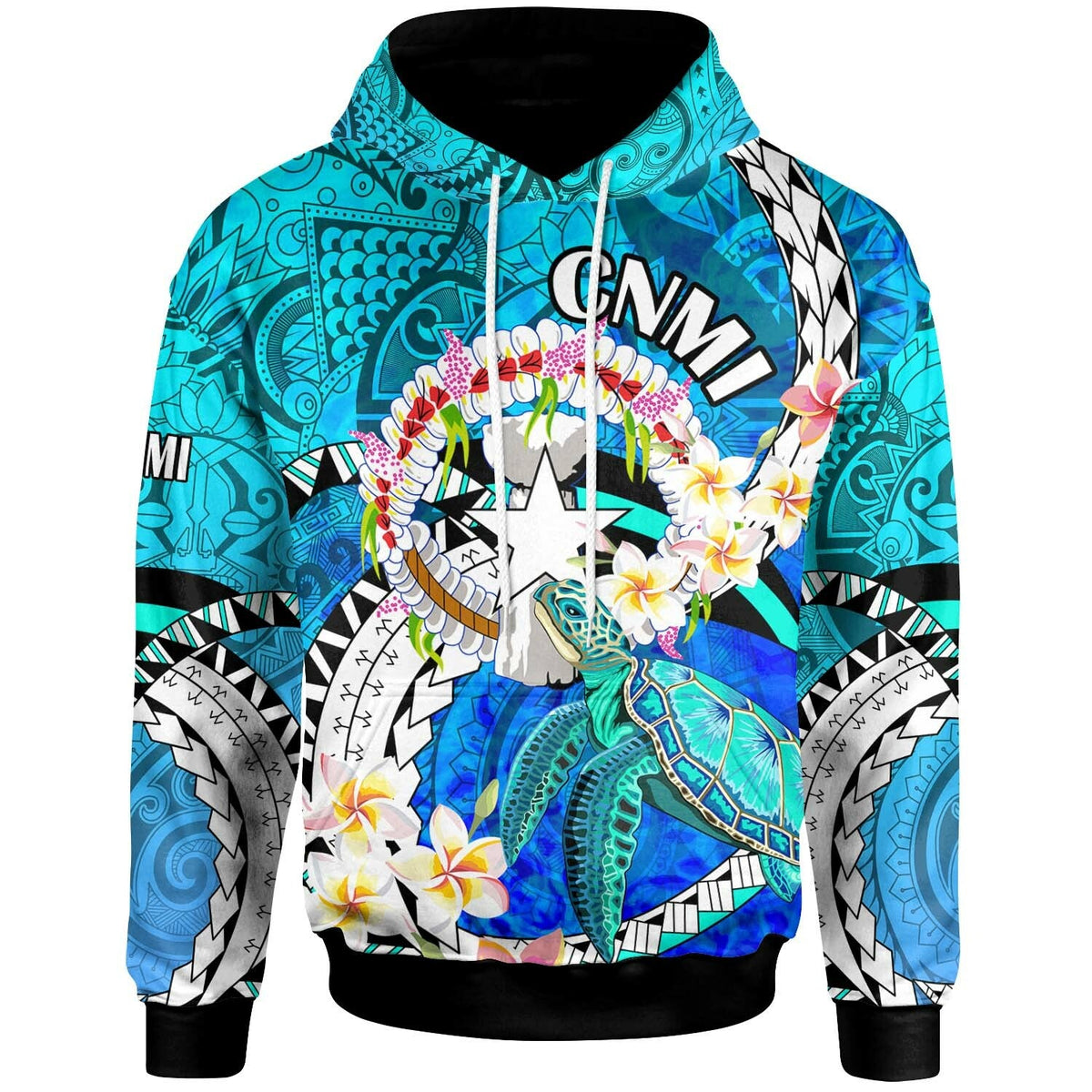 Northern Mariana Islands Hoodie CNMI Polynesian Culture with Turtle and Plumeria Hoodie LT10 - Wonder Print Shop