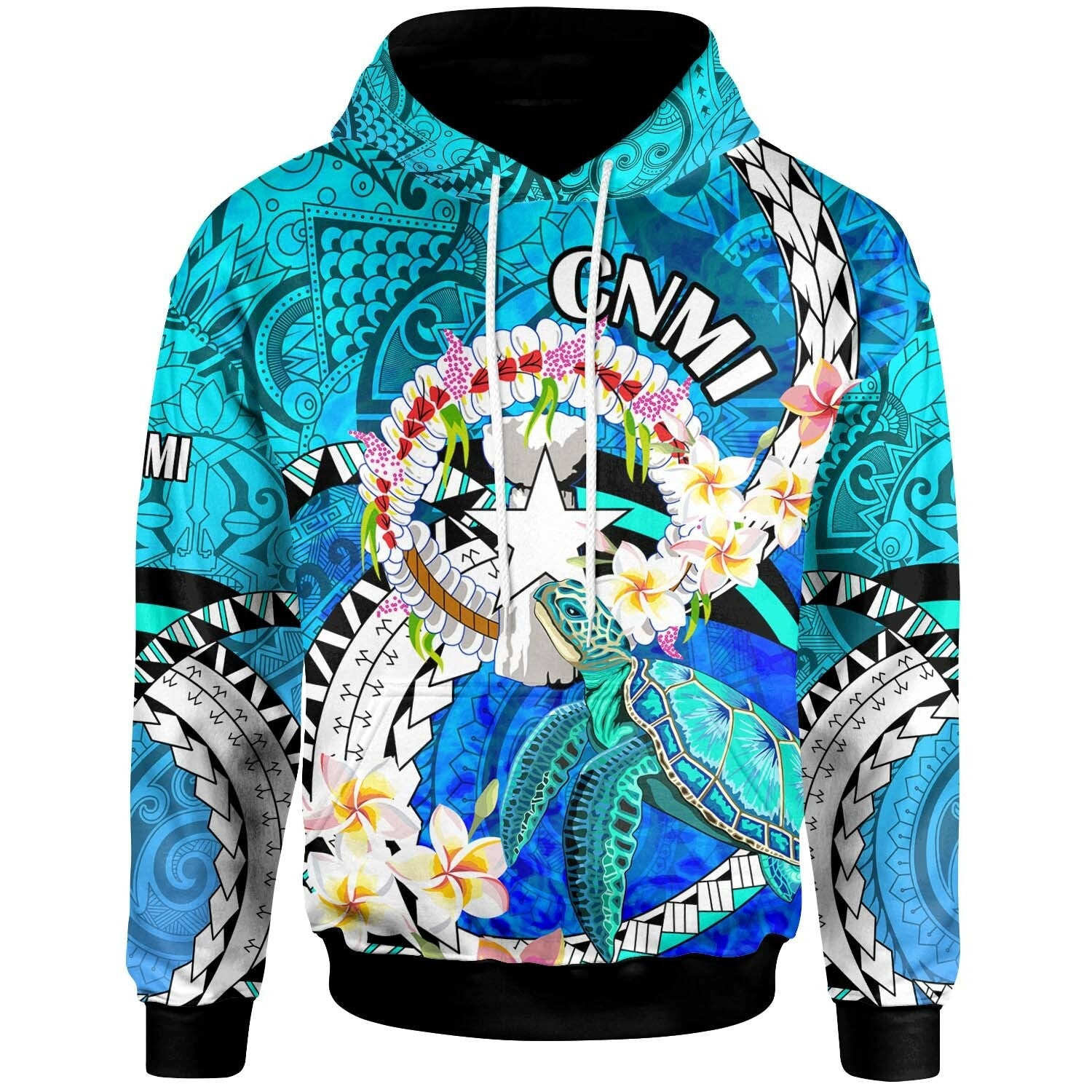Northern Mariana Islands Hoodie CNMI Polynesian Culture with Turtle and Plumeria Hoodie LT10 - Wonder Print Shop